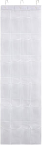 Shoe Organizer Door Hanger 24 Mesh Pocket over the Door Shoe Organizer Space Saving Hanging Storage Holder with Hooks 64x19 Inch White