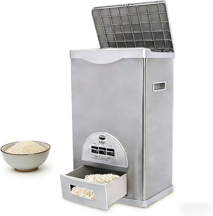 Auto Rice Dispenser,Grain Dispenser Storage Box,Large Capacity Stainless Steel Rice Storage Container for Kitchen,Dining Room (Silver) (Silver)