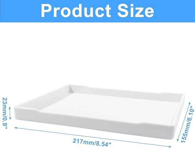 Jiozermi 8.54" Countertop and Bathroom Vanity Tray, Plastic Vanity Sink Tray Rectangle Soap Tray Kitchen Sink Plate Bathroom Plate for Lotion Bottles Perfume Jewelry Candle Key Ring(White)