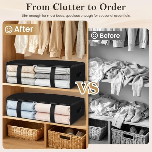 StorageRight Under Bed Storage Bins, 3-Pack 40L Foldable Fabric Storage Bags with Transparent Window, Breathable Organizer for Clothes/Blanket/Comforter/Quiltr, Black - Image 3