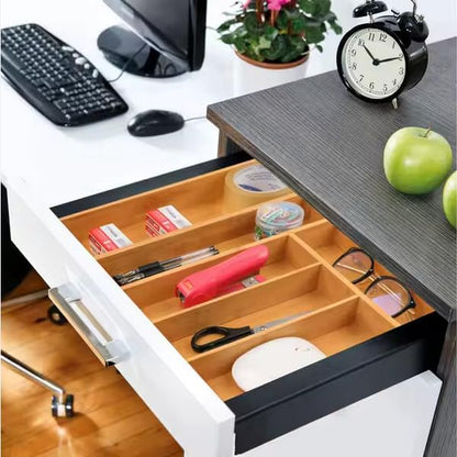 Kitchen Drawer Organizer Expandable Bamboo, Utensil Organizer for Kitchen Drawer, Adjustable Silverware Organizer Tray 13–19.6”, Wooden Cutlery Drawer Organizer, Deep Compartments 2 PACK