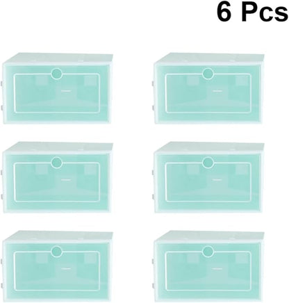 MAGICLULU 6pcs Stackable Thickened Plastic Shoe Storage Boxes Large Size Green Sturdy Shoe Containers for Closet Organization and Home Storage