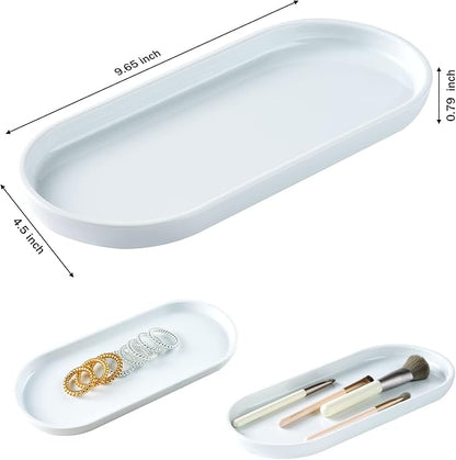 SheeChung Acrylic Vanity Tray Bathroom Storage Tray, 9.65 in x 4.5 in Catchall Holder, Countertop Sink Dispenser Organizer for Cabinet, Vanity, Shelf, Cupboard, or Closet Organization (2 Pack, White)