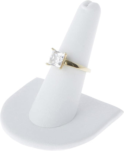 Plymor White Faux Leather Ring Finger Display, Single on U-Shaped Base, 2" W x 2" D x 2" H (Pack of 12)