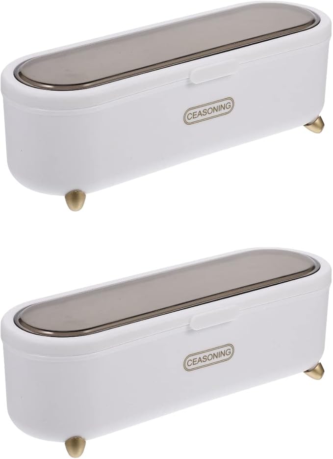 Hemoton Storage Drawers 2pcs Flatware Tray with Lids - Plastic Cutlery Storage Box Kitchen Cutlery Utensil Drawer Organizer with Cover Silverware Countertop Storage Containers (White) Desktop Stand