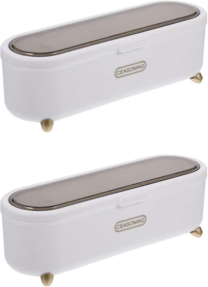 Hemoton Storage Drawers 2pcs Flatware Tray with Lids - Plastic Cutlery Storage Box Kitchen Cutlery Utensil Drawer Organizer with Cover Silverware Countertop Storage Containers (White) Desktop Stand