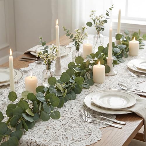 2 Pack Natural-Looking Eucalyptus Garland 5.9 Ft Artificial Eucalyptus Leaves Table Greenery Garland for Wedding Backdrop Table Arch Wall Indoor Outdoor Home Party Decor - Image 4
