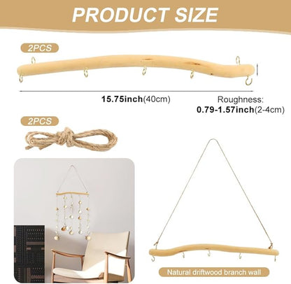 Saycker 2Pcs 15 Inch Driftwood Wall Hanging Jewelry Hanger, Rustic Branch Hanger Rack with 5 Hooks for Small Item Key(Wood color)