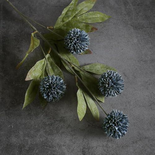 6 Pcs 27"Artificial Pompon Mum Silk Flower Stems for Vase (Dark Blue) - Image 3