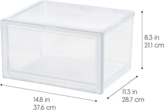 IRIS USA Stackable Shoe Display Box with Flip Up Door, 6-Pack, Sturdy Shoe Organizer Container with Side Display for High-Top Sneakers, Closet Under Bed and Entryway Storage, Clear