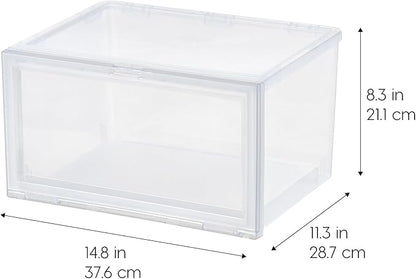 IRIS USA Stackable Shoe Display Box with Flip Up Door, 6-Pack, Sturdy Shoe Organizer Container with Side Display for High-Top Sneakers, Closet Under Bed and Entryway Storage, Clear