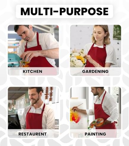 Adjustable Bib Apron 100% Polyester Kitchen Aprons Waterdrop Resistant Aprons with Adjustable Strap, Pockets & Long Ties - Image 6