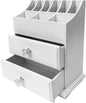 White Wood Cosmetics Organizer Makeup & Beauty Accessories Storage Rack with Drawers for Neat & Organize Storing of Makeup Tools Small Accessories at Home & Office Vanities & Bathroom Counter-top