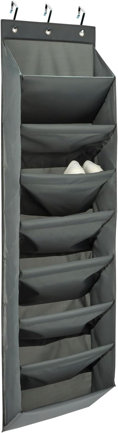 Amazon Basics 8 Tier Over the Door Shoe Organizer, Large Capacity Space Saving Hanging Shoe Storage for Closet and Dorm, Dark Grey