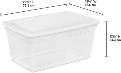 Sterilite 12-Pack 90 Quart Storage Box, Stackable Clear Plastic Bins with Snap-On Lids - Heavy-Duty Organizing Containers for Closet, Bathroom, and Office