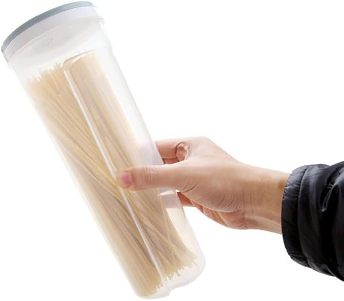 SHOWERORO Clear Plastic Noodles Container with Rotating Lid Multifunctional Food Storage Box for Grains Cereal Beans Nuts Spaghetti Light Blue