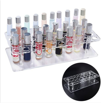 Rollerball Perfume Organizer, Beauty Scent Holder, 36 Space Clear Acrylic Perfume Organizer consists of 16 large sizes and 20 small sizes Tall Scented Oil Storage Display Case