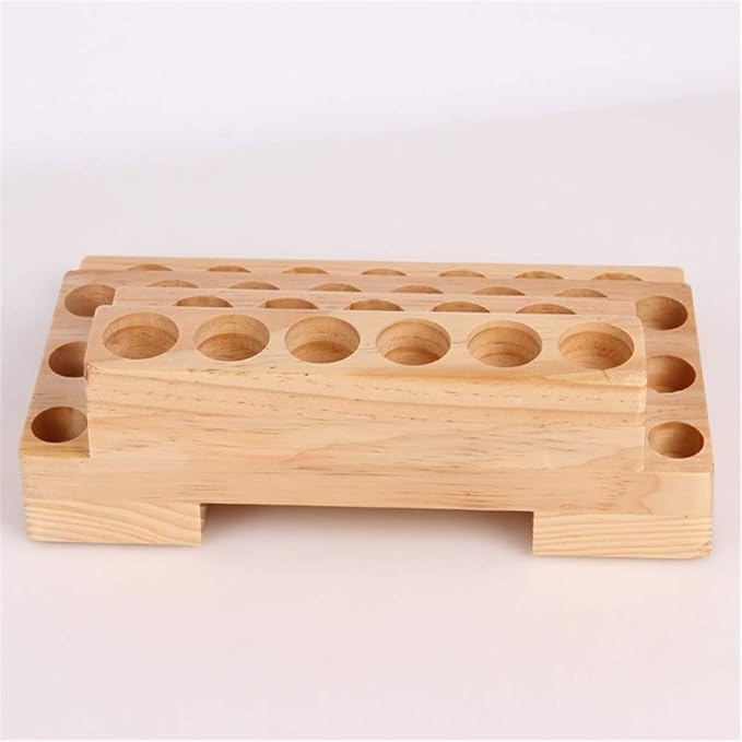 VolksRose 4-Tier Essential Oils Storage Rack, Wooden Essential Oils Nail Polish Display Holder Shelf, Cosmetic Perfume Essential Oil Organizer Stand - 30 Slots for (5ml 10ml 15ml 20ml) Bottles