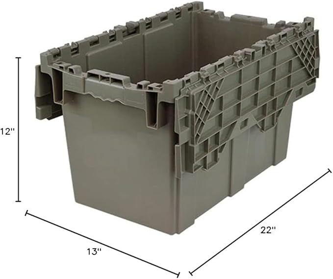 Quantum QDC2213-12 Plastic Storage Container with Attached Flip-Top Lid, 22" x 13" x 12", Gray