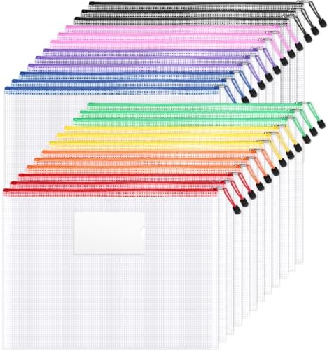 Sooez 24 Pack Super Large Mesh Zipper Pouch Bags, A3 (16.5×11.7 in) Storage Bags with Label Pocket, Reusable Zipper Pouches for Classroom Organization by Sooez