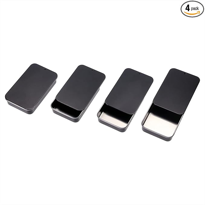 Mini Skater 4Pcs 3.15"x1.97"x0.59"Mini Metal Slide Top Tin Containers, Sliding Cover Push-Pull Tin Box,Portable Slide Cover Storage Box for Wedding Jewelry Lip Balm Container Cosmetic Organizer(Black)