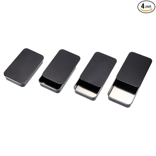 Mini Skater 4Pcs 3.15"x1.97"x0.59"Mini Metal Slide Top Tin Containers, Sliding Cover Push-Pull Tin Box,Portable Slide Cover Storage Box for Wedding Jewelry Lip Balm Container Cosmetic Organizer(Black)