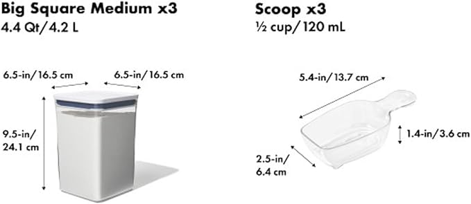 OXO New Good Grips 6‑Piece POP Container Bulk Set, Stackable with Attached ½ Cup Scoops, Panty Organization and Storage