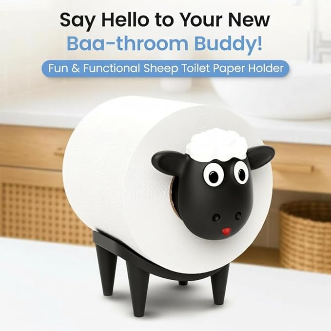 Sheep Toilet Paper Holder 1 Pack, Cute Animal Toilet Paper Holder, Unique Lamb Bathroom Decor and Accessories, Modern Tissue Roll Storage, Funny Home Gift Set