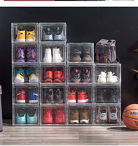 Magnetic Shoe Storage Boxes Stackable Front Open Acrylic Organizer Sneaker Display Case for Shoe or Collections Clear Closet Shelf (Clear)