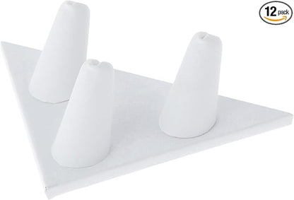 Plymor White Faux Leather Ring Finger Display, Three on Triangular Base, 5" W x 3.25" D x 1.625" H (Pack of 12)