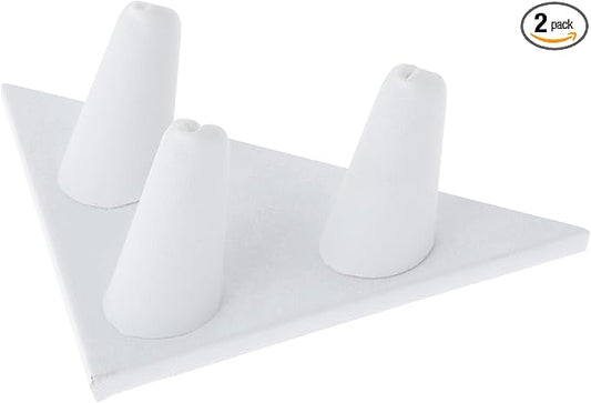 Plymor White Faux Leather Ring Finger Display, Three on Triangular Base, 5" W x 3.25" D x 1.625" H (Pack of 2)
