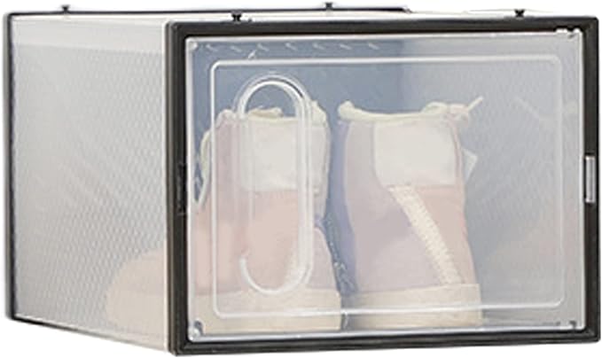 Transparent Visible Shoe Organizers Storage Boxes for Closet, Drop Front Shoe Box, Stackable Plastic Shoe Box for Display Sneakers,Easy Assembly Black