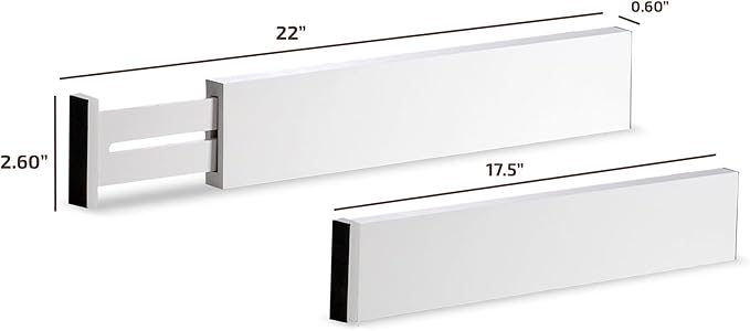 6-Pack Drawer Dividers - 2.6 Inches High, Adjustable 16 to 22 Inches Bamboo Drawer Organizer, Large Expandable Separator for Clothes, Dresser, Bedroom, Bathroom, Baby, Office, Kitchen Utensils, White