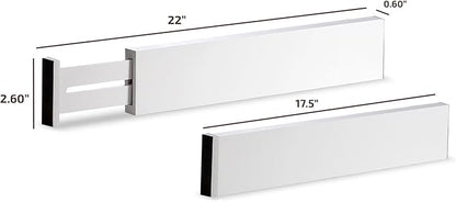 6-Pack Drawer Dividers - 2.6 Inches High, Adjustable 16 to 22 Inches Bamboo Drawer Organizer, Large Expandable Separator for Clothes, Dresser, Bedroom, Bathroom, Baby, Office, Kitchen Utensils, White