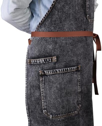 Black Denim Grill Apron with Pockets & Towel Loop for Men Women - Image 5