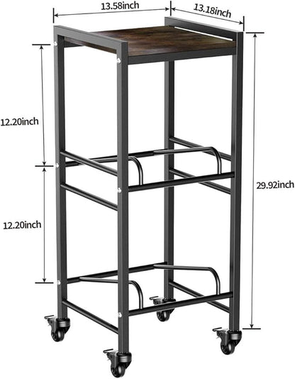 2 Tiers Water Rack Top Storage Shelf with 4 Wheels - Space Saving Dispenser Stand 5 Gallon Water Storage Rack Bottle Jug Holder Organizer/Lockable&Removable Casters/Kitchen Office Garage