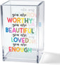 You are Worthy Beautiful Acrylic Makeup Brush Organizer Holder, Boho Motivational Vanity Desk Organizer Accessories for Bedroom Office Decor, Inspirational Gifts for Women Girls Daughter Sister