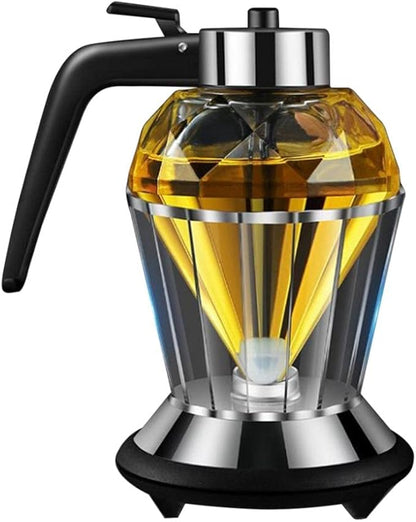 Honey Dispenser, Glass Honey Dispenser No Drip with Stand Diamond Shape Clear Glass Container for Syrup Sugar Sauces Condiments (200ml diamond oil pot)