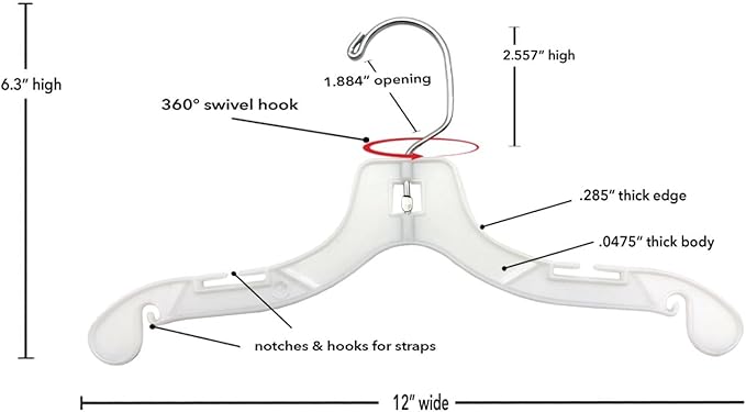 NAHANCO Children’s Plastic Shirt Hangers, Super Heavy Weight - 12" White (Pack of 100), Made in USA