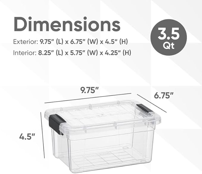 Superio Clear Storage Box with Lid, 3.5 Quart Plastic Container Bins for Organizing, Stackable Crates, BPA Free, Non Toxic, Odor Free, Organizers for Home, Office, School, and Dorm, 10 Pack