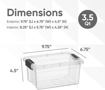 Superio Clear Storage Box with Lid, 3.5 Quart Plastic Container Bins for Organizing, Stackable Crates, BPA Free, Non Toxic, Odor Free, Organizers for Home, Office, School, and Dorm, 10 Pack
