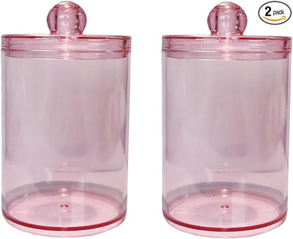 ANIS·KEAAR 2 Pack Restroom Bathroom Organizers and Storage Containers, Pink Plastic Jars with Lids for Cotton Swabs/Balls/Pads/Floss Picks (Vanity/Bedroom Use)