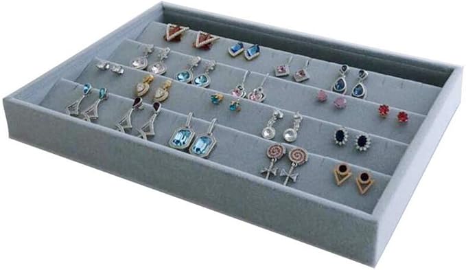 Premium Quality Grey Velvet Stackable Organizer Tray Earrings Jewelry Storage Store Home Organization Closet Drawer Inserts Dividers