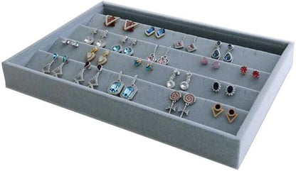 Premium Quality Grey Velvet Stackable Organizer Tray Earrings Jewelry Storage Store Home Organization Closet Drawer Inserts Dividers