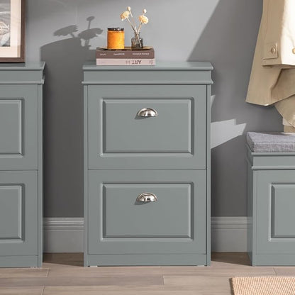 SoBuy Small Shoe Cabinet, Slim Shoe Rack 2 Flip-Drawers, Thin Shoe Storage Cupboard Organizer Unit for Entryway and Hallway, Grey FSR78-HG