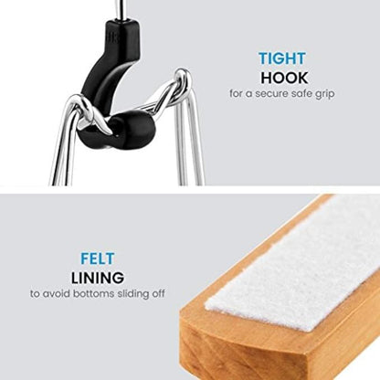 10x High-Grade Wooden Hanger with Clip Anti-Skid Skirt, Smooth Surface Solid Wood Jeans/Elastic Hanger with 360 ° Rotating Hook Pants Skirt Frame Vintage Wood (Natural Wood)