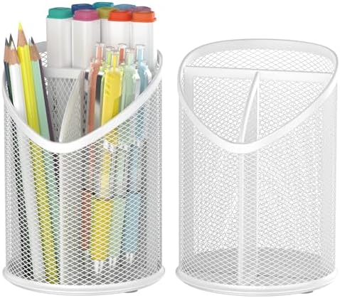 Delifox 2 Pack Pen Holder Mesh Round Pencil (White) by Delifox
