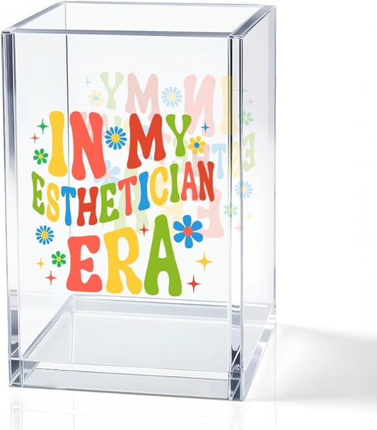 In My Esthetician Era Acrylic Cosmetic Holder, Funny Makeup Brush Organizer Gifts for Cosmetologist Makeup Lover Women Girls, Makeup Artist Christmas Birthday Gifts for Daughter Niece Sister BFF