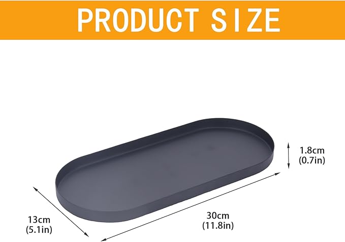 Bathroom Countertop Organizer, 11.8" x 5" Metal Bathroom Tray, Oval Decorative Tray Vanity Tray with Suede Bottom, Perfume Organizer & Jewelry Storage for Spa, Bedroom, Kitchen (Black)