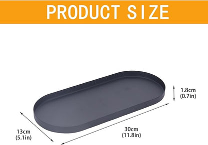 Bathroom Countertop Organizer, 11.8" x 5" Metal Bathroom Tray, Oval Decorative Tray Vanity Tray with Suede Bottom, Perfume Organizer & Jewelry Storage for Spa, Bedroom, Kitchen (Black)